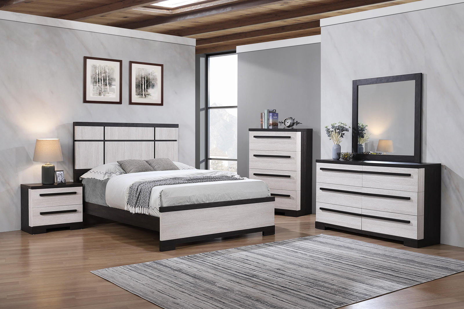 Remington Black/White Modern Contemporary Solid Wood And Veneers King Bed - Ella Furniture