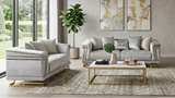 Amalfi Grey Crushed Velvet Sofa and Loveseat Set with Gold Geometric Bases and Pillows from Ella Furniture