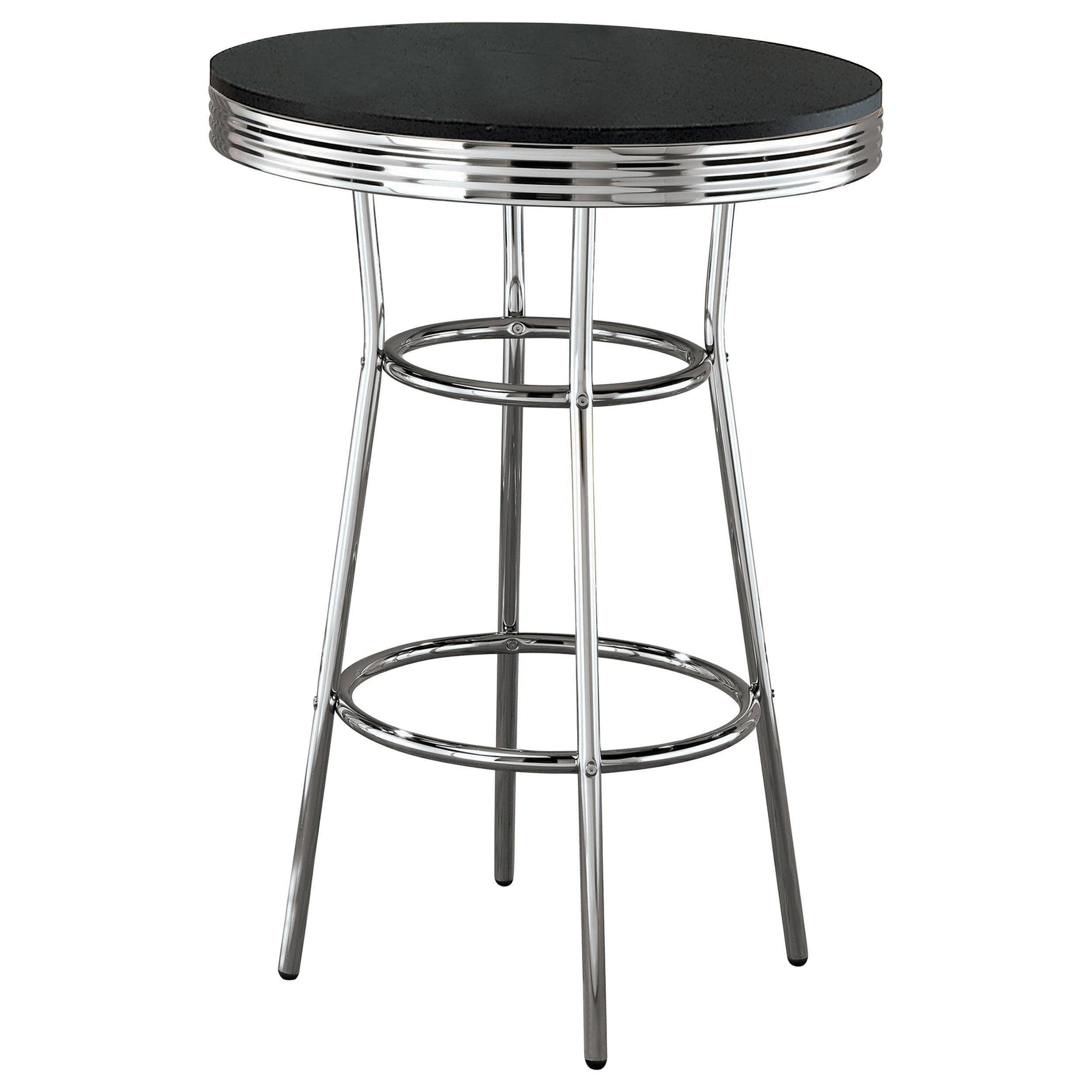 RETRO CHROME Retro 3-piece Round 1950s Bistro Pub Bar Table Set Black 2405-S3 - Ella Furniture