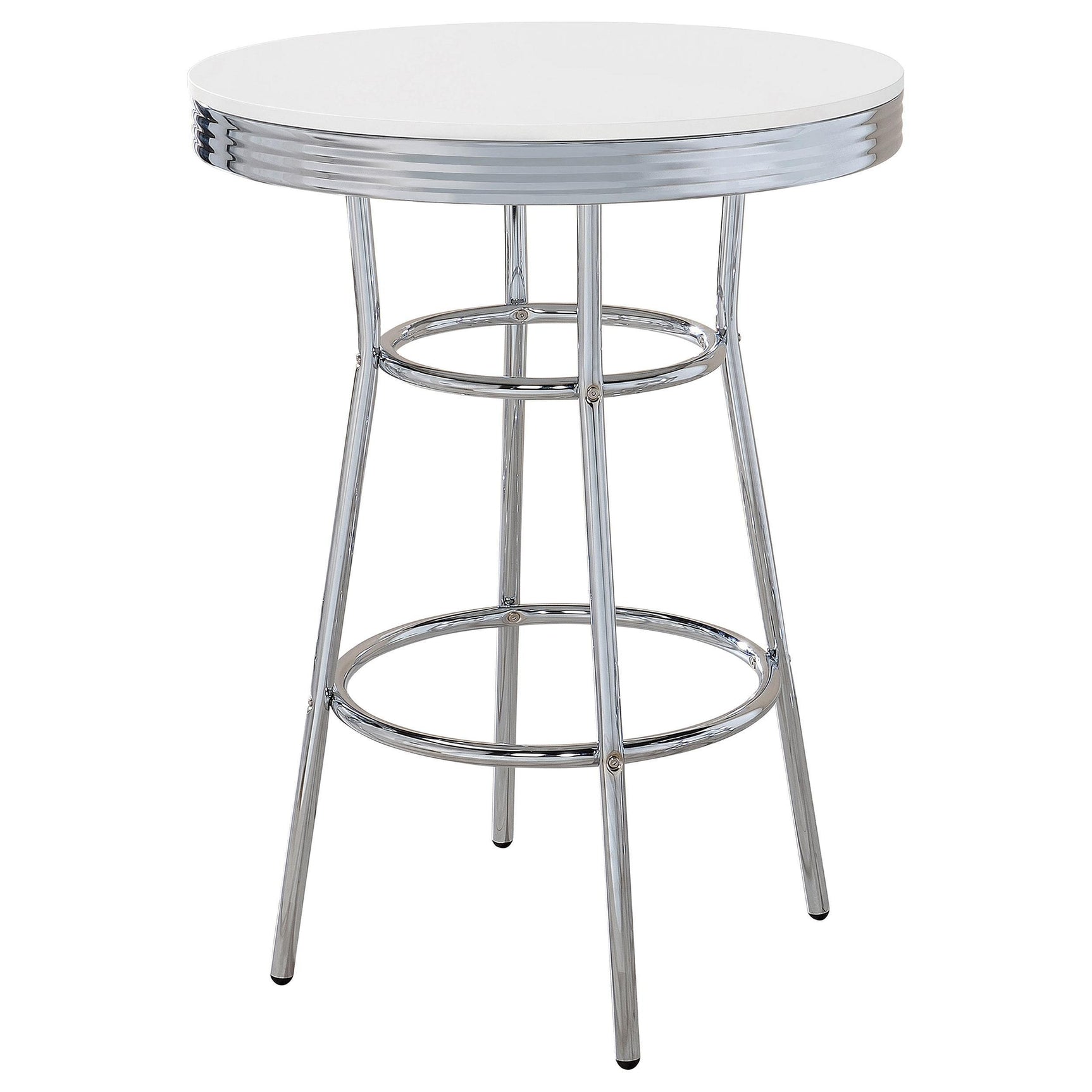 RETRO CHROME Retro 3-piece Round 1950s Bistro Pub Bar Table Set White 2300-S3 - Ella Furniture