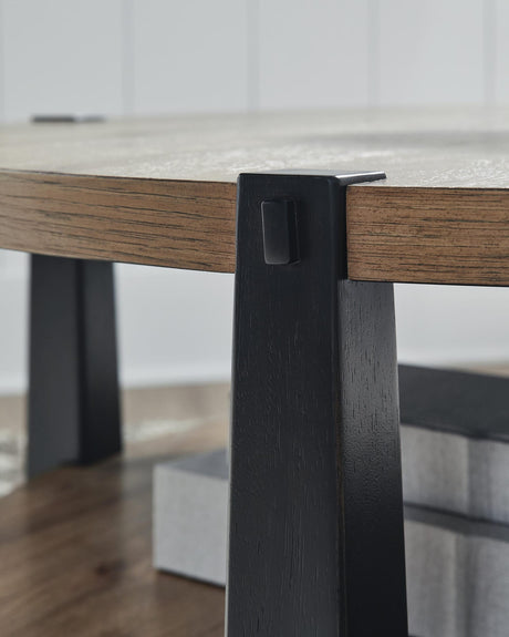 Ridgester Light Brown/Black Coffee Table detail view