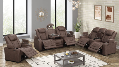 Rima Brown Air Leather Reclining 3-Piece Living Room Set from Ella Furniture