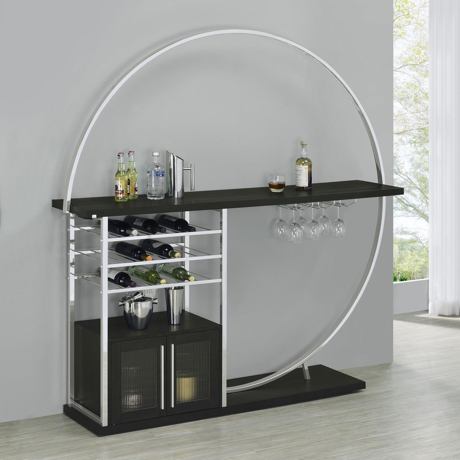 Risley 2-Door Circular LED Home Bar With Wine Storage Dark Charcoal 182799 - Ella Furniture