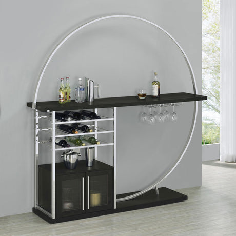 Risley 2-Door Circular LED Home Bar With Wine Storage Dark Charcoal 182799 - Ella Furniture