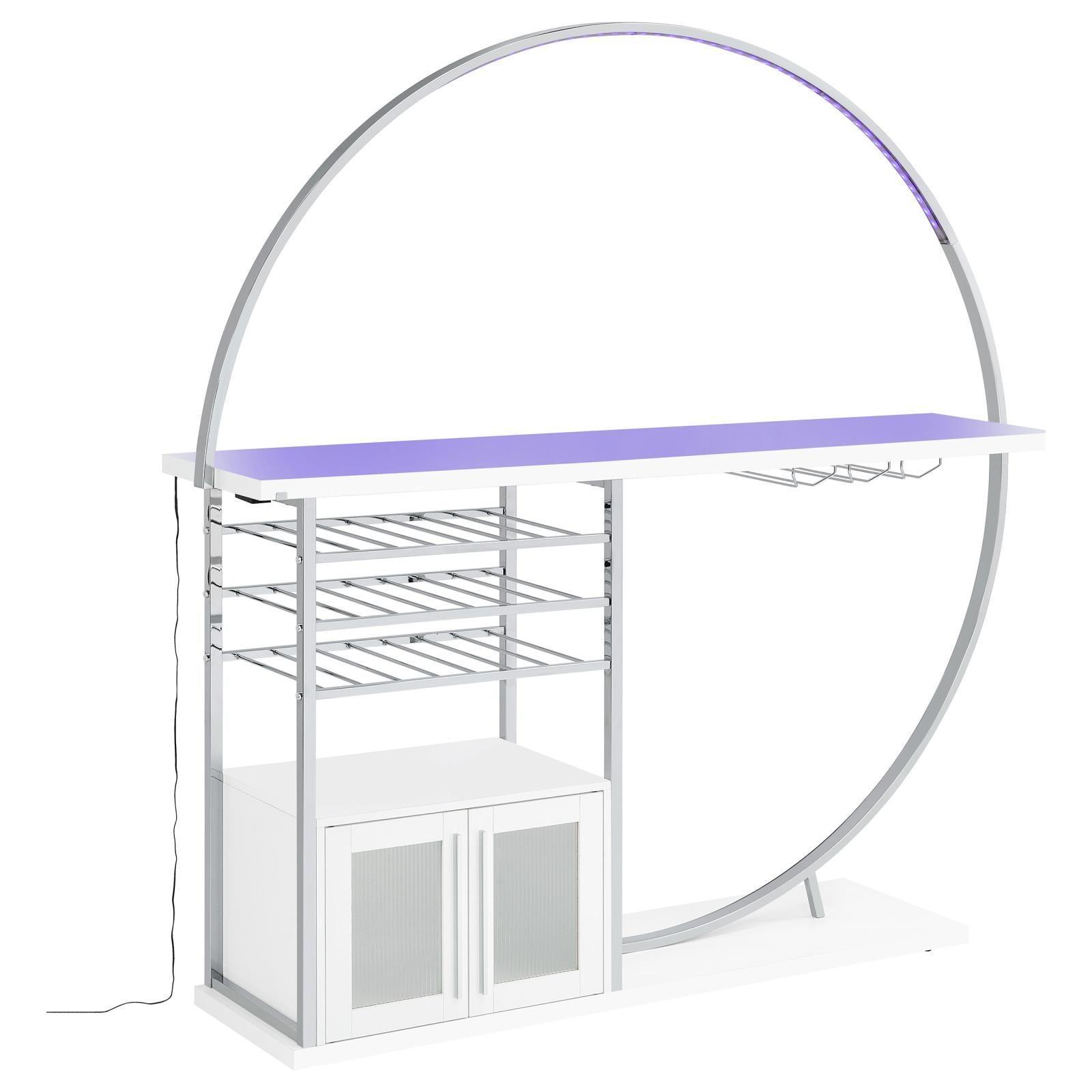 Risley 2-Door Circular LED Home Bar With Wine Storage White High Gloss 182798 - Ella Furniture