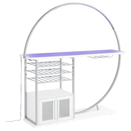 Risley 2-Door Circular LED Home Bar With Wine Storage White High Gloss 182798 - Ella Furniture