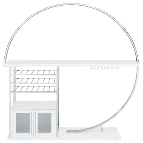 Risley 2-Door Circular LED Home Bar With Wine Storage White High Gloss 182798 - Ella Furniture