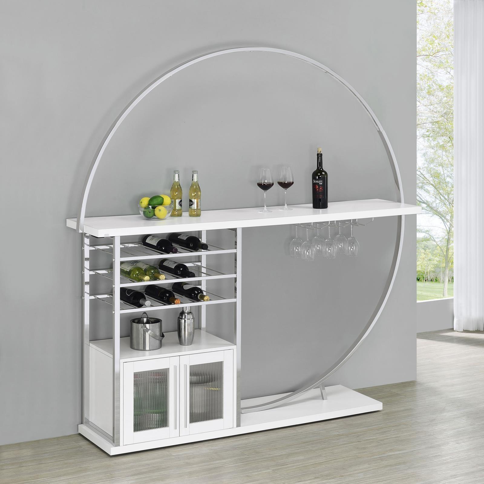 Risley 2-Door Circular LED Home Bar With Wine Storage White High Gloss 182798 - Ella Furniture