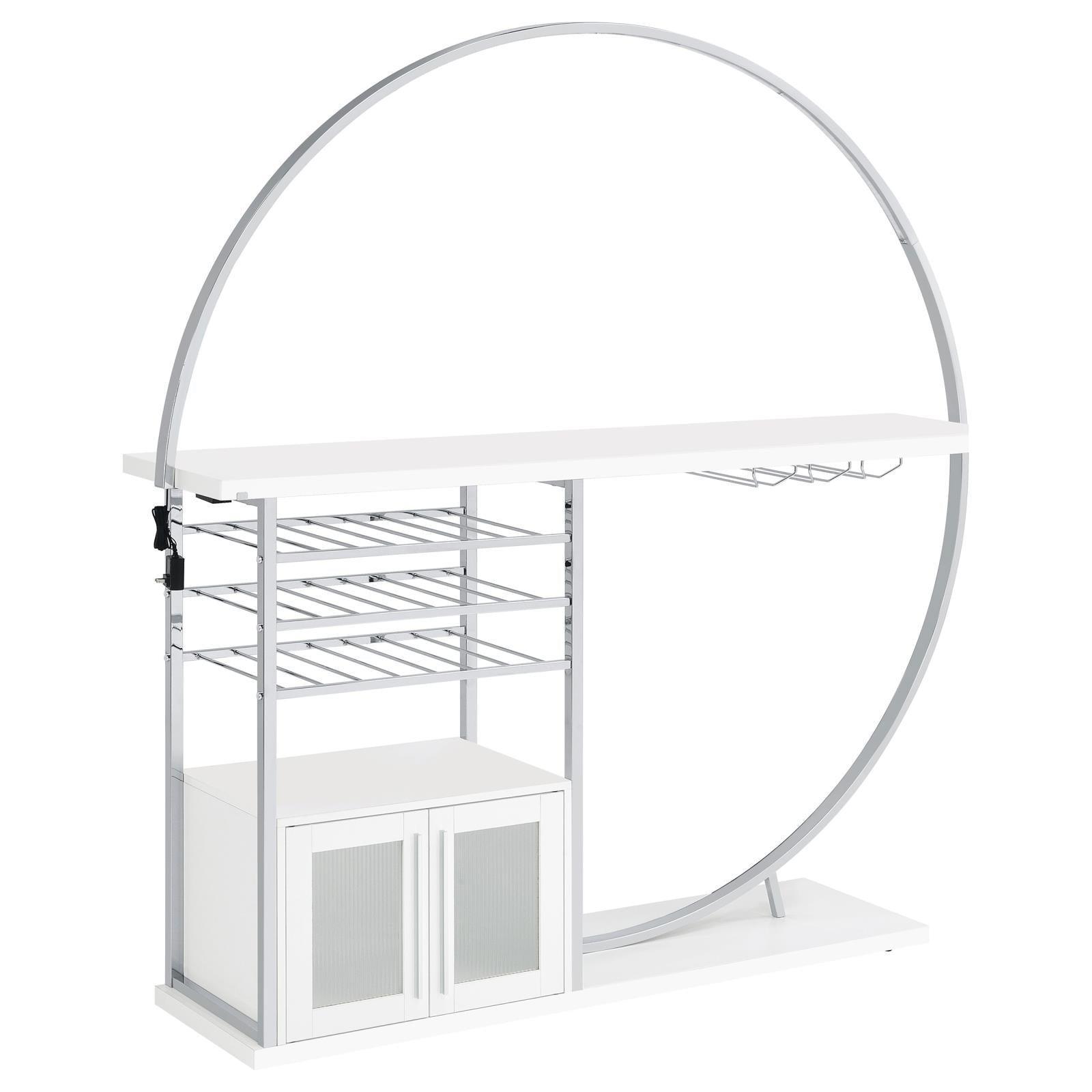 Risley 2-Door Circular LED Home Bar With Wine Storage White High Gloss 182798 - Ella Furniture