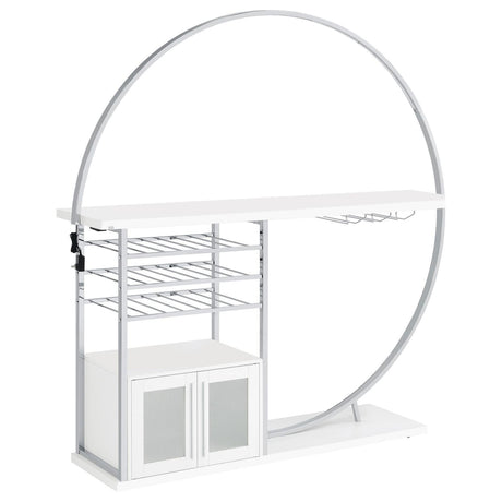 Risley 2-Door Circular LED Home Bar With Wine Storage White High Gloss 182798 - Ella Furniture