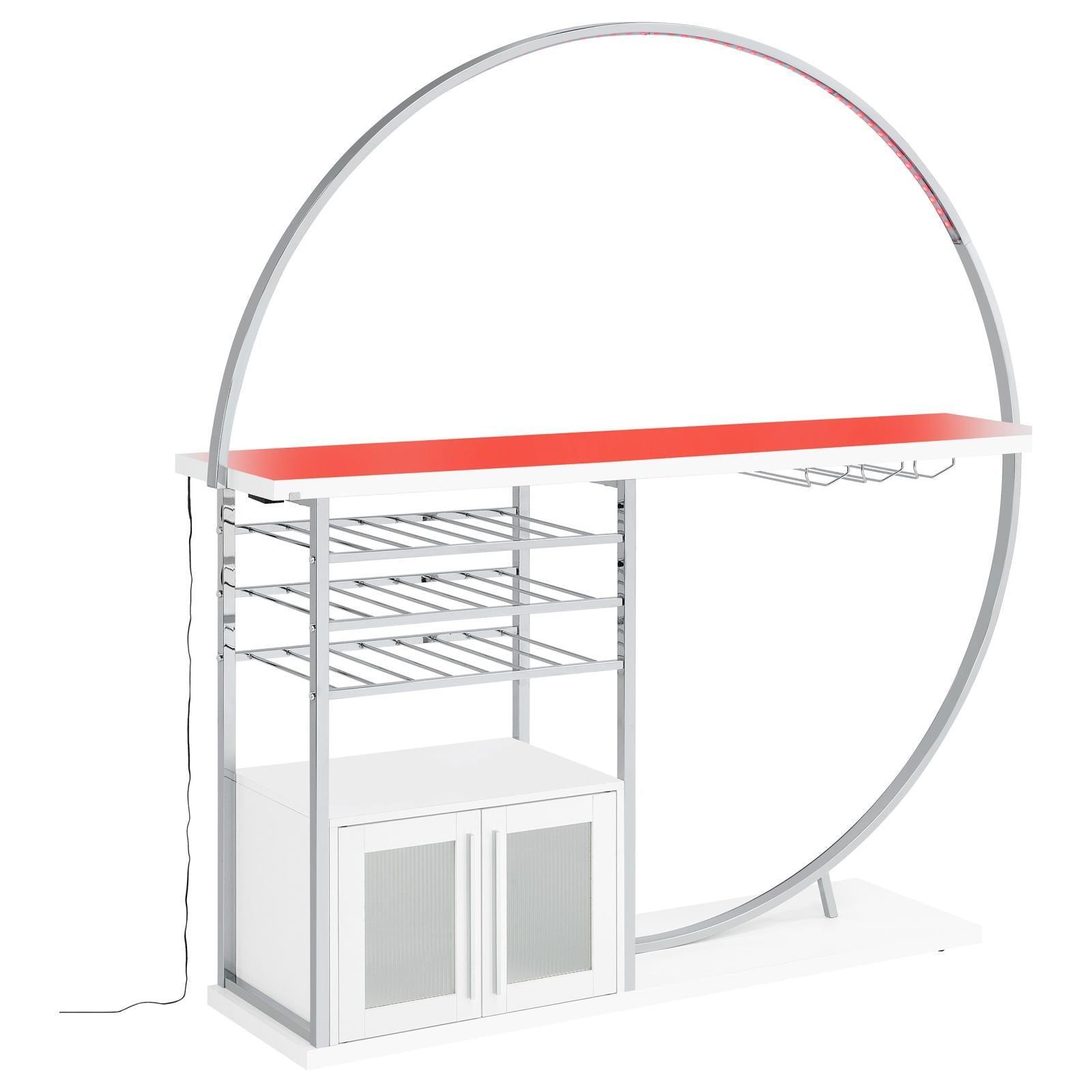 Risley 2-Door Circular LED Home Bar With Wine Storage White High Gloss 182798 - Ella Furniture