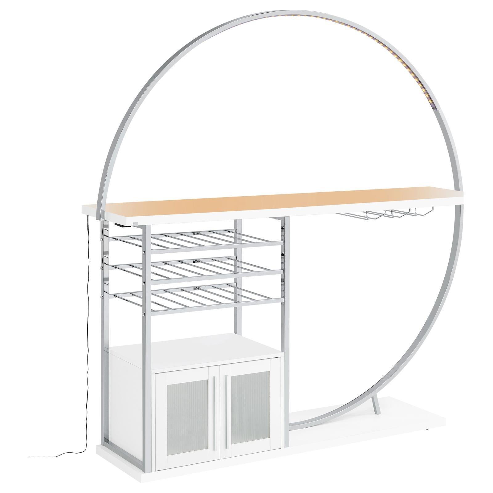 Risley 2-Door Circular LED Home Bar With Wine Storage White High Gloss 182798 - Ella Furniture