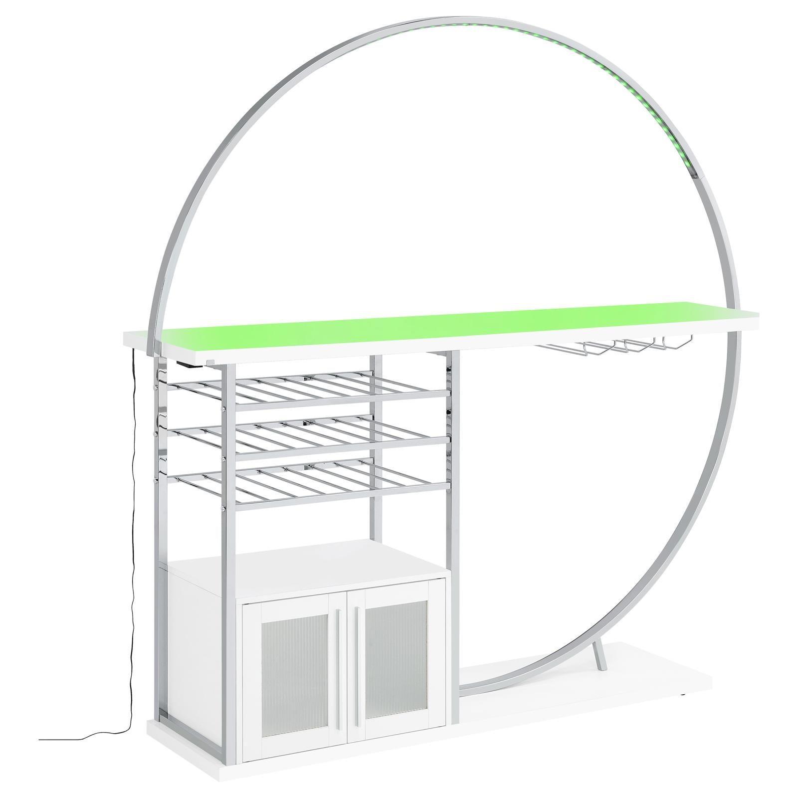 Risley 2-Door Circular LED Home Bar With Wine Storage White High Gloss 182798 - Ella Furniture