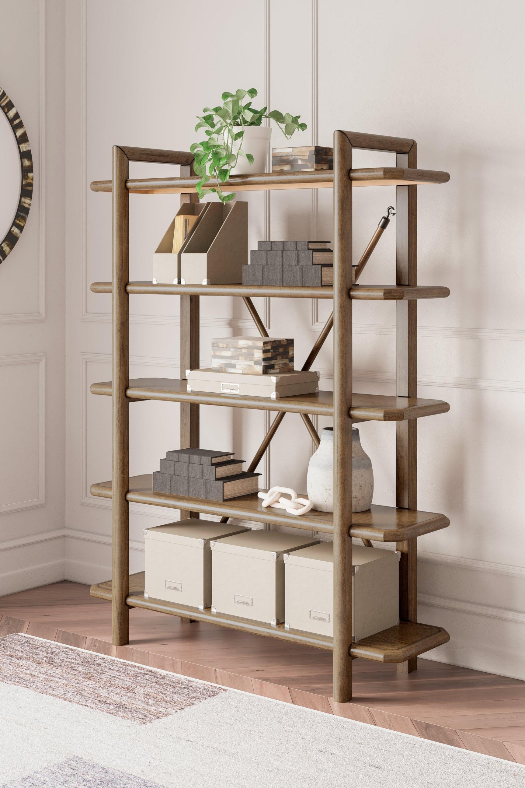 Roanhowe Brown 71" Bookcase - Ella Furniture
