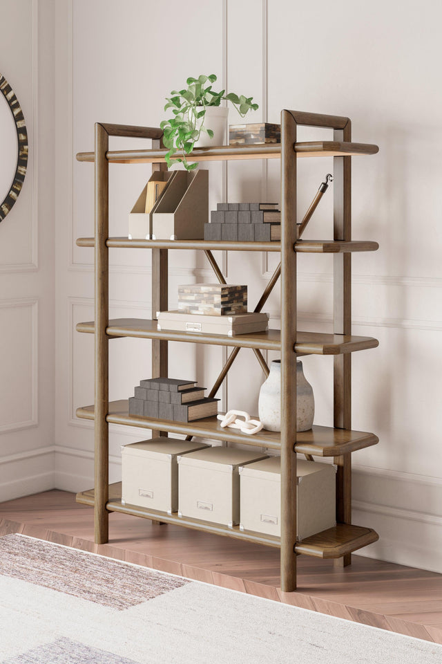 Roanhowe Brown 71" Bookcase - Ella Furniture