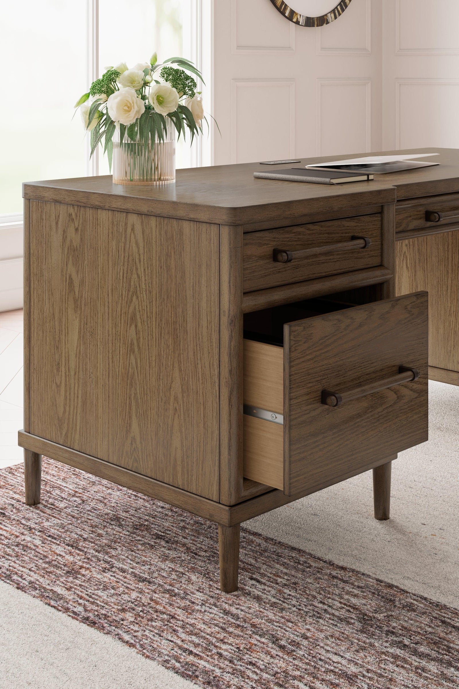 Roanhowe Brown Home Office Desk and Storage - Ella Furniture