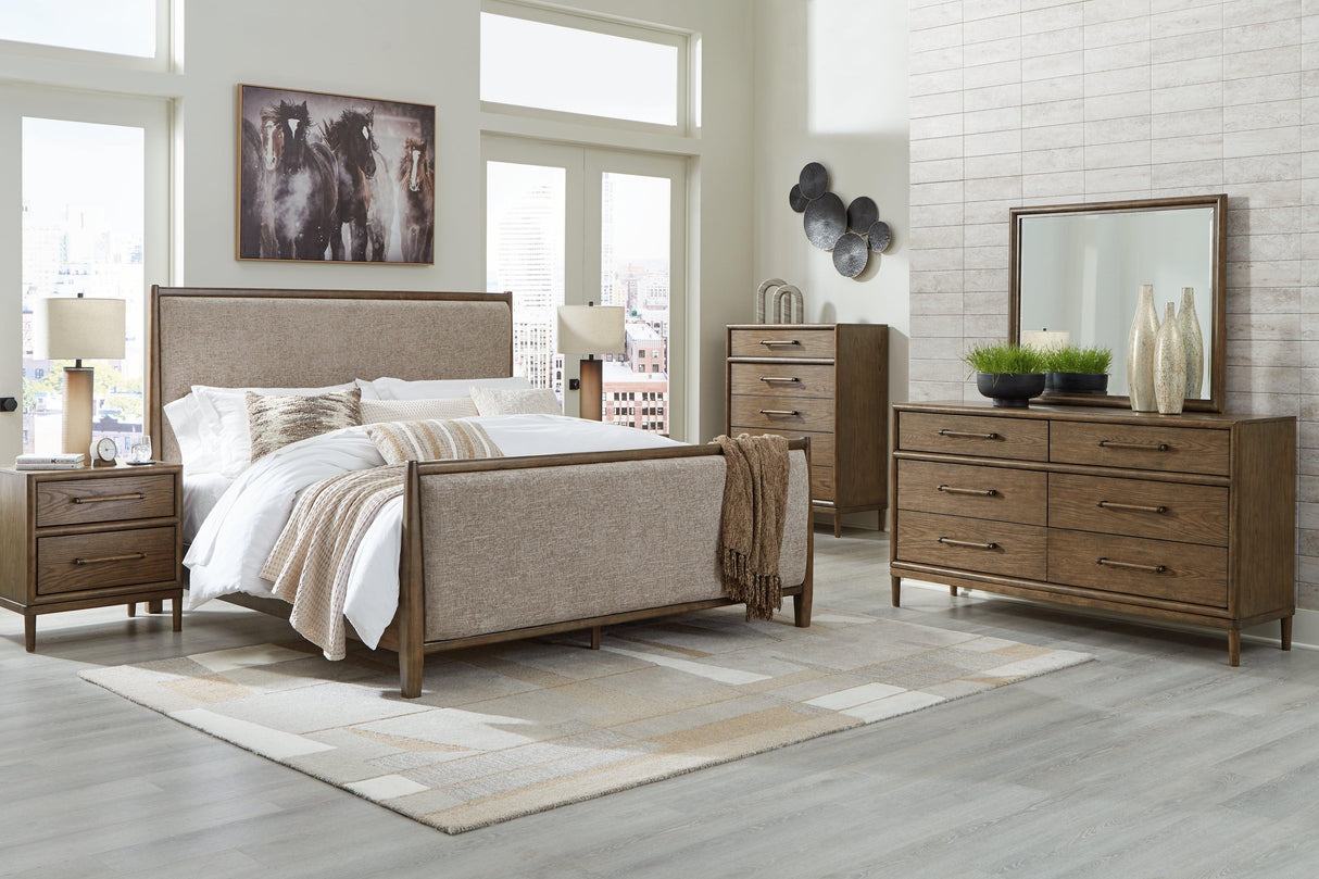 Roanhowe Brown King Upholstered Bed - Ella Furniture