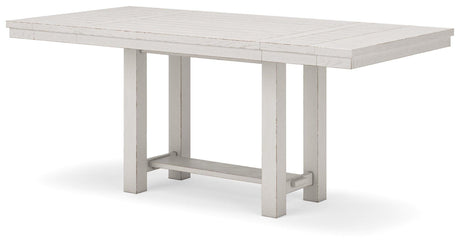 Robbinsdale Antique White Counter Height Dining Table And 2 Barstools And Bench - Ella Furniture