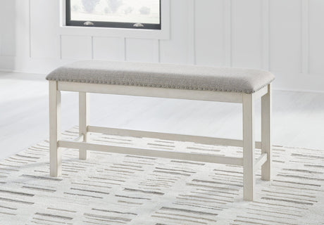 Robbinsdale Antique White Counter Height Dining Table And 2 Barstools And Bench - Ella Furniture