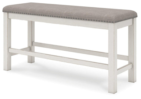 Robbinsdale Antique White Counter Height Dining Table And 2 Barstools And Bench - Ella Furniture