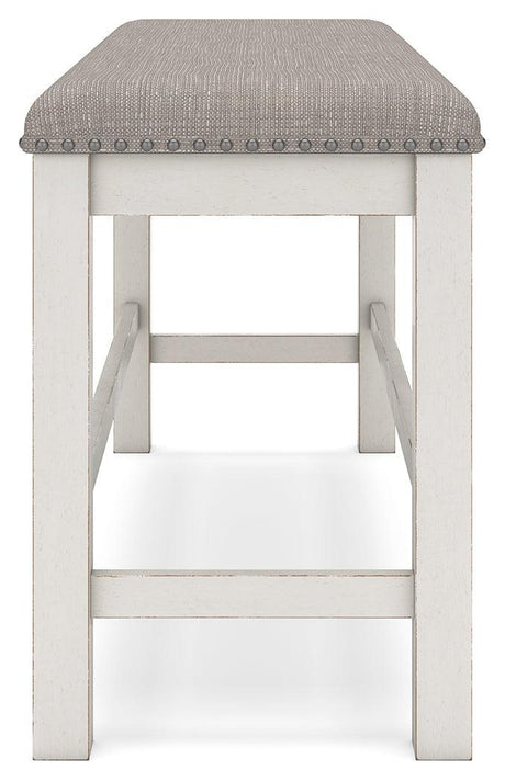 Robbinsdale Antique White Counter Height Dining Table And 2 Barstools And Bench - Ella Furniture