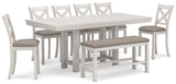 Robbinsdale Antique White Counter Height Dining Table And 6 Barstools And Bench - Ella Furniture