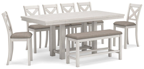 Robbinsdale Antique White Counter Height Dining Table And 6 Barstools And Bench - Ella Furniture