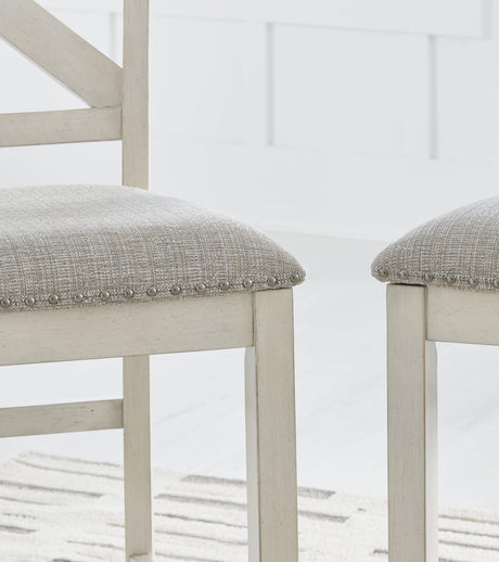 Robbinsdale Antique White Counter Height Dining Table And 8 Barstools - Ella Furniture