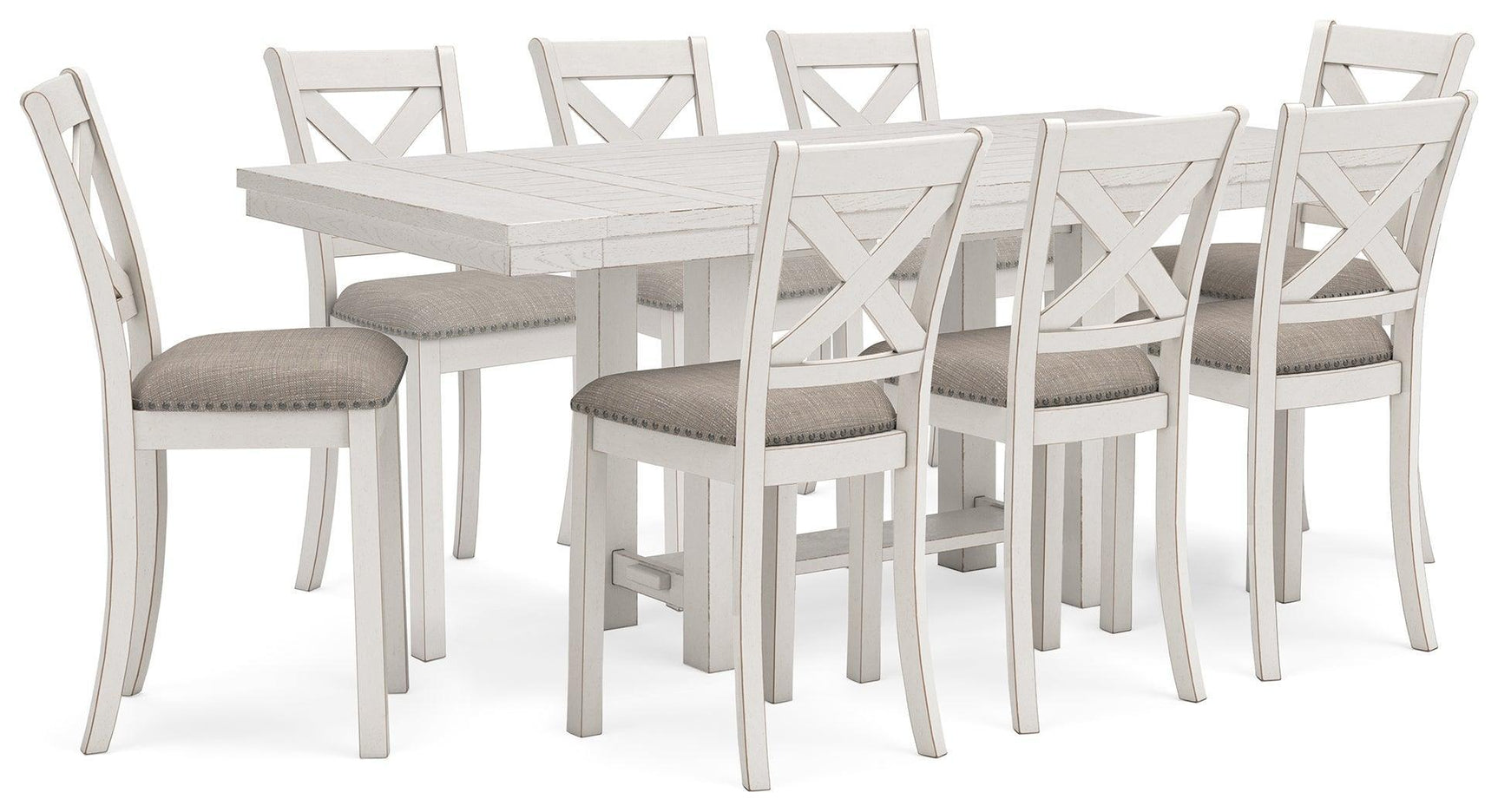 Robbinsdale Antique White Counter Height Dining Table And 8 Barstools - Ella Furniture