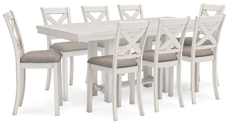 Robbinsdale Antique White Counter Height Dining Table And 8 Barstools - Ella Furniture