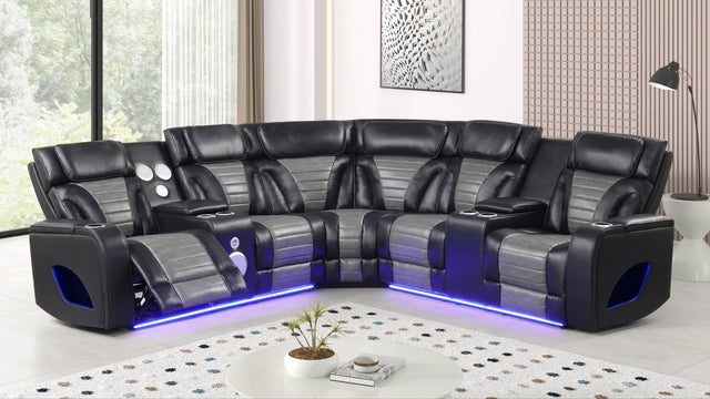 Robin Black Air Leather Power Reclining Sectional with Bluetooth and USB from Ella Furniture