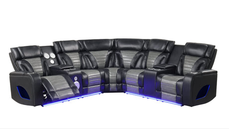 Robin Black Air Leather Power Reclining Sectional with Bluetooth and USB view 2