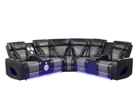 Robin Black Air Leather Power Reclining Sectional with Bluetooth and USB view 5