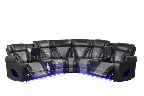 Robin Black Air Leather Power Reclining Sectional with Bluetooth and USB view 6