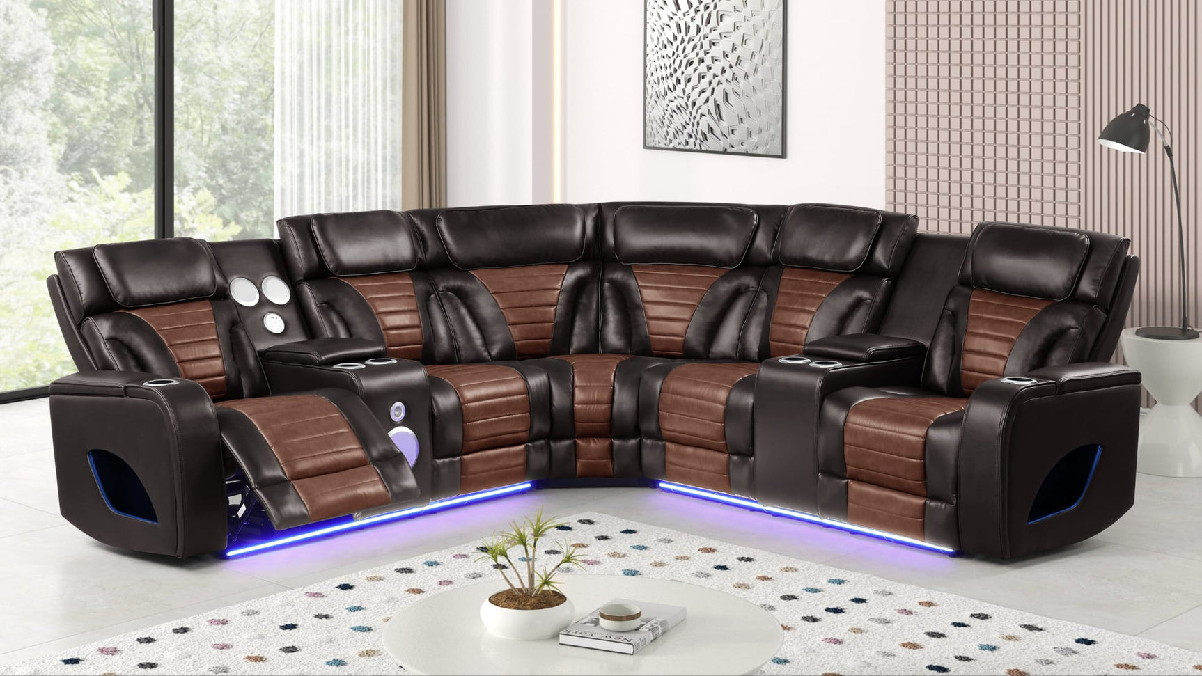 Robin Brown Air Leather Power Reclining Sectional with Bluetooth and USB from Ella Furniture