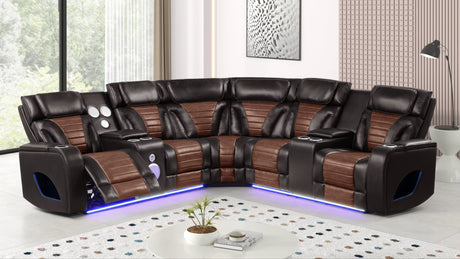 Robin Brown Air Leather Power Reclining Sectional with Bluetooth and USB from Ella Furniture
