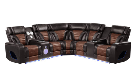 Robin Brown Air Leather Power Reclining Sectional with Bluetooth and USB view 4
