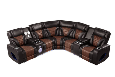 Robin Brown Air Leather Power Reclining Sectional with Bluetooth and USB view 7