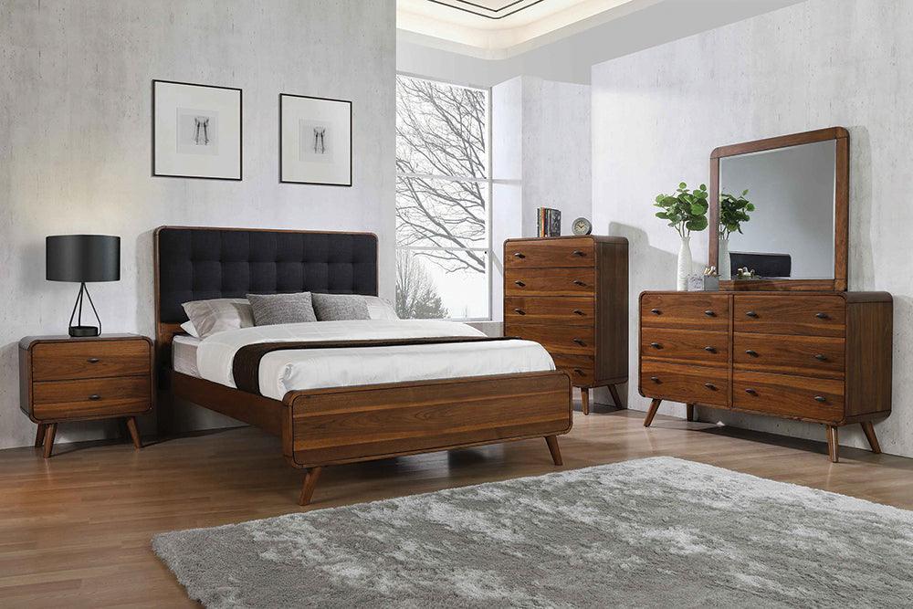 Robyn Dark Walnut Upholstered Headboard Bedroom Set - Ella Furniture