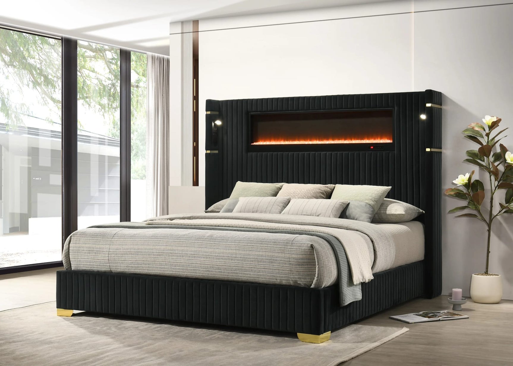 Romance Black Upholstered LED Platform Queen Bed view 2