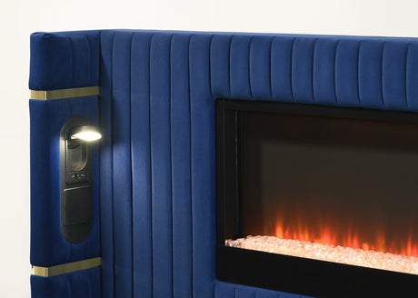 Romance Blue Upholstered LED Platform King Bed view 3