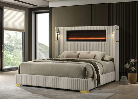 Romance Cream Upholstered LED Platform King Bed view 2