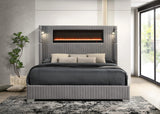 Romance Gray Upholstered LED Platform King Bed from Ella Furniture