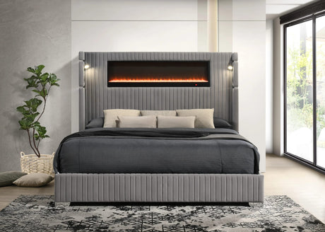 Romance Gray Upholstered LED Platform King Bed from Ella Furniture
