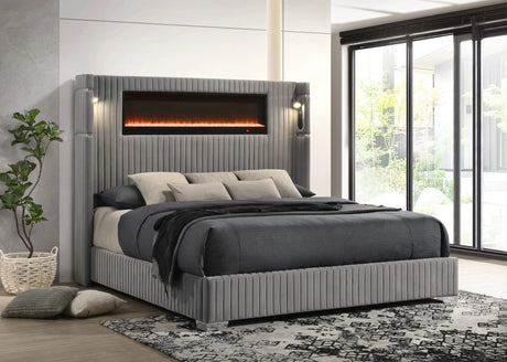 Romance Gray Upholstered LED Platform Queen Bed view 2