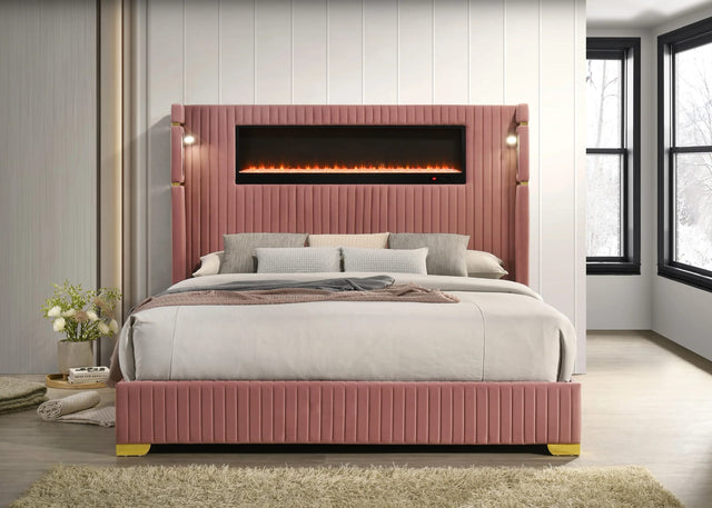 Romance Pink Upholstered LED Platform Queen Bed from Ella Furniture