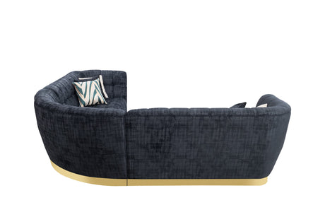 Rosa Midnight Black Premium Chenille Sectional with Gold Base view 3