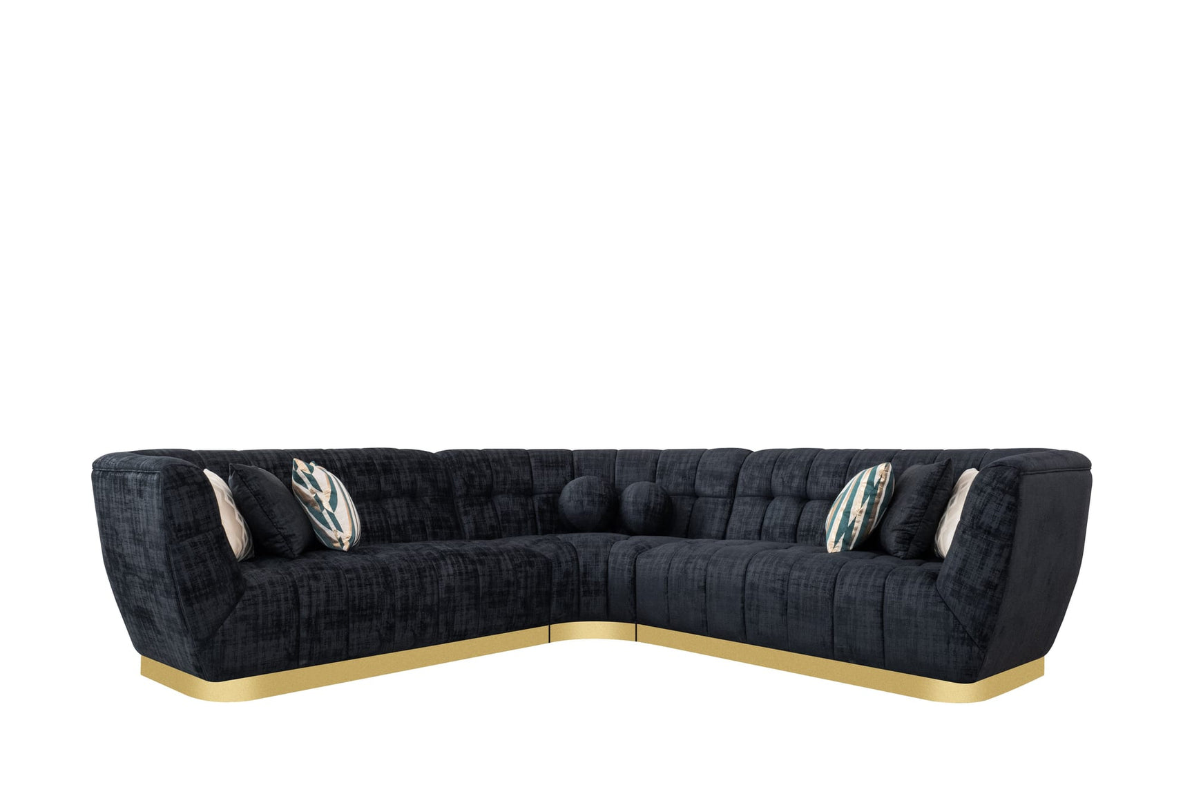 Rosa Midnight Black Premium Chenille Sectional with Gold Base view 4
