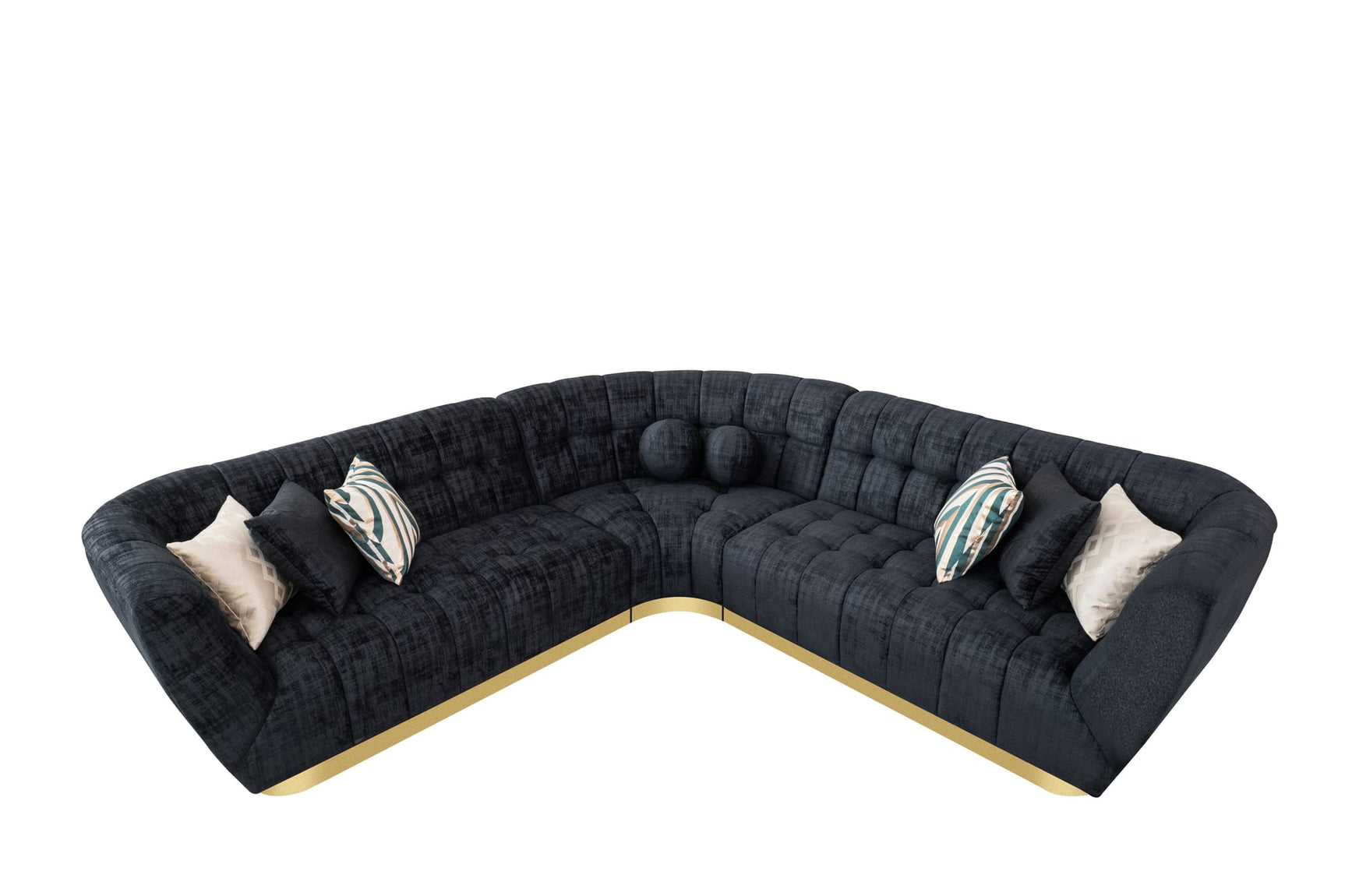 Rosa Midnight Black Premium Chenille Sectional with Gold Base view 6