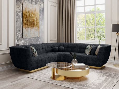 Rosa Midnight Black Premium Chenille Sectional with Gold Base view 7